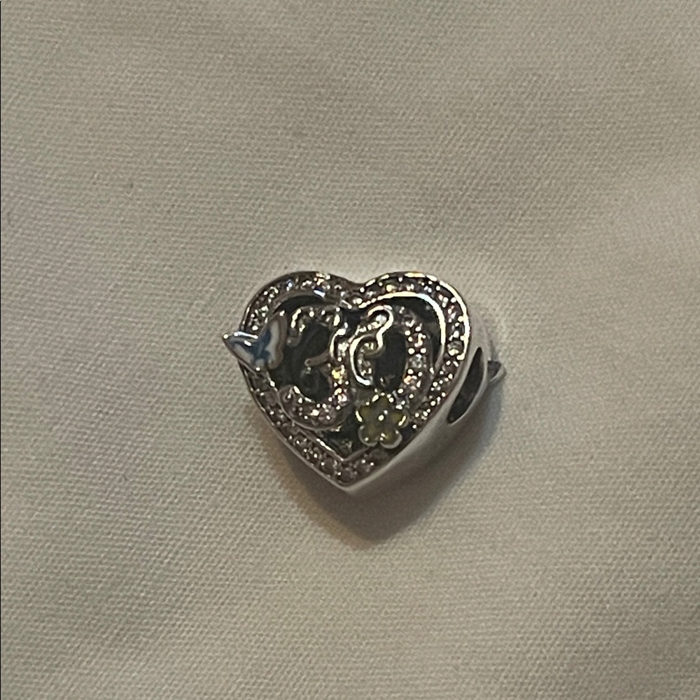 Heart-Shaped 925 Sterling Silver Charm with Number “30” and Floral Accents